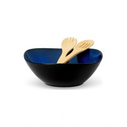 Cryspo Trio Σαλατιέρα Με Κουτάλες Bamboo Indigoblue Πορσελάνη 9x11εκ. 26.000.935