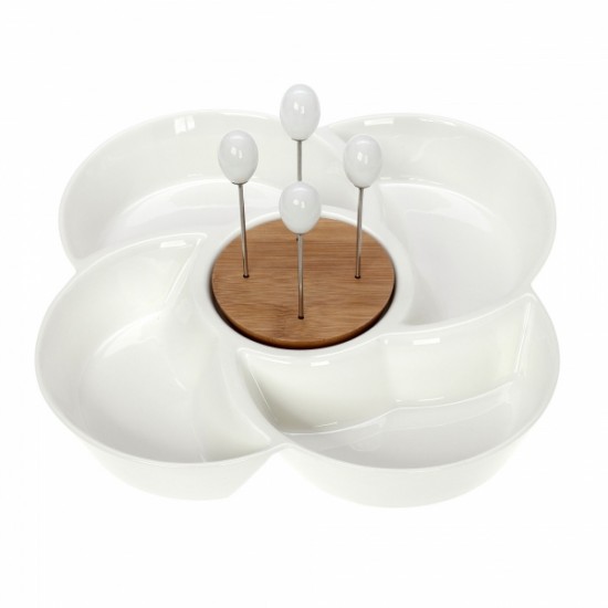 Cryspo Trio Σετ 4 Μπολ Πορσελάνινα Σε Ξύλινη Βάση Lotos Bamboo Π29xΜ29xΥ5cm 65.000.132
