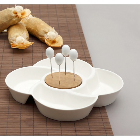 Cryspo Trio Σετ 4 Μπολ Πορσελάνινα Σε Ξύλινη Βάση Lotos Bamboo Π29xΜ29xΥ5cm 65.000.132