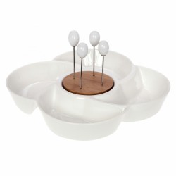 Cryspo Trio Σετ 4 Μπολ Πορσελάνινα Σε Ξύλινη Βάση Lotos Bamboo Π29xΜ29xΥ5cm 65.000.132