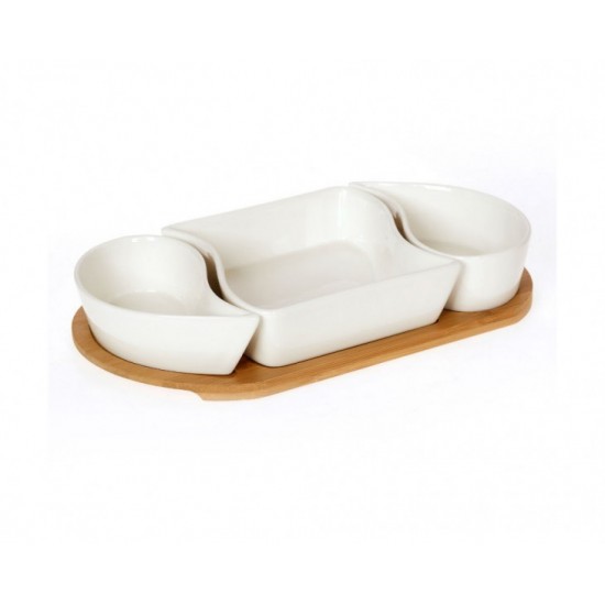 Cryspo Trio Σετ 3 Μπολ Οβάλ Πορσελάνινα Σε Βάση Bamboo 65.000.140