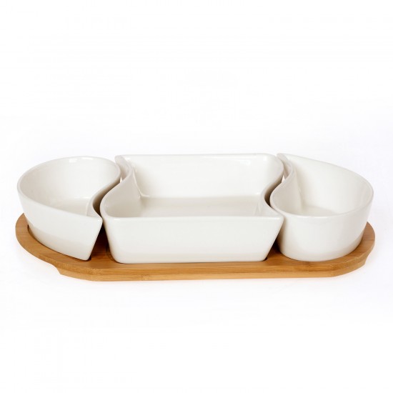 Cryspo Trio Σετ 3 Μπολ Οβάλ Πορσελάνινα Σε Βάση Bamboo 65.000.140