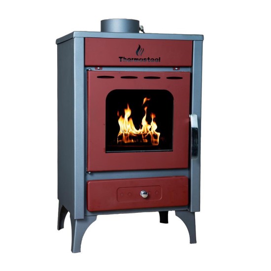 Thermosteel Θερμάστρα Ξύλου Ατσάλινη 12kw Γκρί-Κόκκινη X20