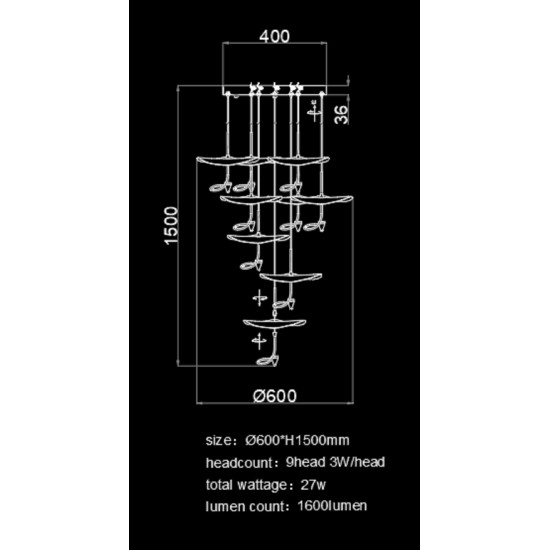PDC 1290-9 ΠΟΛΥΦΩΤΟ ΜΠΡΟΥΤΖΙΝΟ  LED ΜΕ ΦΥΛΛΑ ΝΟΥΦΑΡΑ ΧΡΥΣΑ