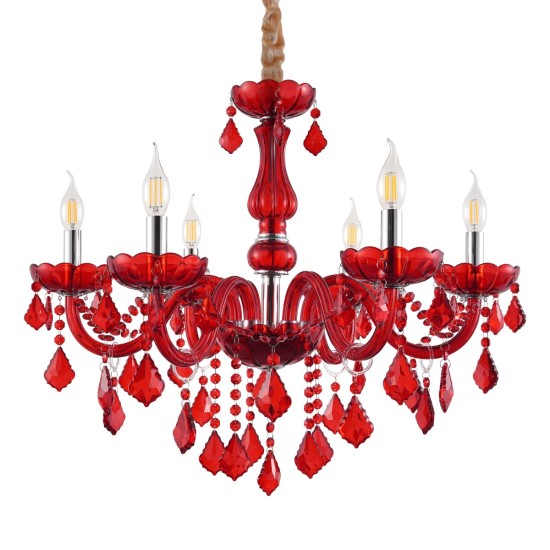 Artekko Chandelier Rubby Πολυέλαιος 6φωτος Ε14 με Κόκκινο Κρύσταλλο (68x68x57)cm Artekko Chandelier Rubby Πολυέλαιος 6φωτος Ε14 με Κόκκινο Κρύσταλλο (68x68x57)cm
