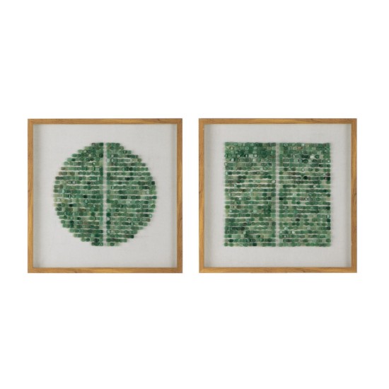 Artekko Mosaic Πίνακες με Διακοσμητικές Πράσινες Πέτρες σε Ξύλινη Κορνίζα (60x60x3)cm 2pcs