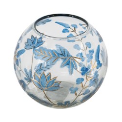 Artekko Aphelios Διάφανο Γυάλινο Βάζο με Μπλε Λουλούδια (14x14x12.5)cm Artekko Aphelios Διάφανο Γυάλινο Βάζο με Μπλε Λουλούδια (14x14x12.5)cm