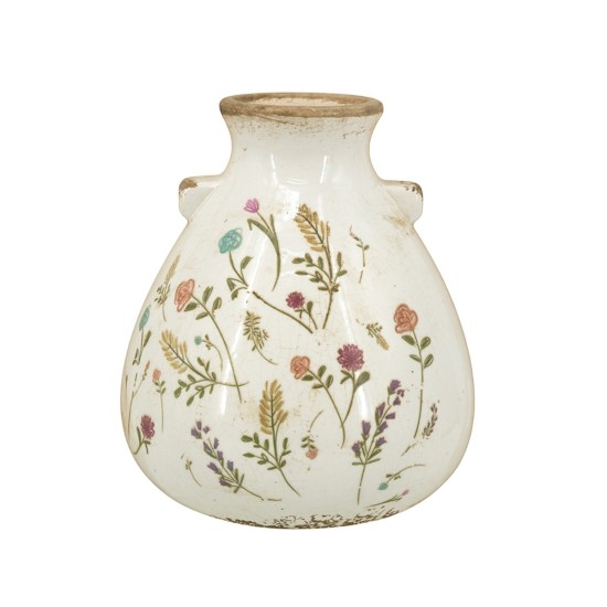 Artekko Aging Λευκό Κεραμικό Βάζο με Λουλούδια (17x17x19.5)cm Artekko Aging Λευκό Κεραμικό Βάζο με Λουλούδια (17x17x19.5)cm