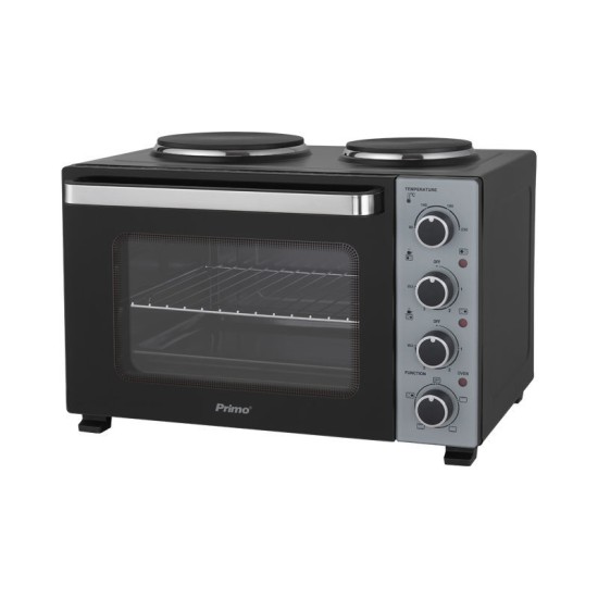 Ηλεκτρικό φουρνάκι με 2 εστίες PREO-40589 PRIMO 35L 3000W Γυάλινη πρόσοψη Μαύρο/Ασημί