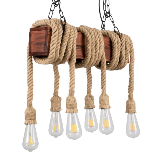 GLOBOSTAR® VIKING 00606 Vintage Κρεμαστό Φωτιστικό Οροφής με Ντουί 6 x E27 AC 220-240V IP20 - Καφέ & Μπεζ - Μ53 x Π11 x Υ220cm GLOBOSTAR® VIKING 00606 Vintage Κρεμαστό Φωτιστικό Οροφής με Ντουί 6 x E27 AC 220-240V IP20 - Καφέ & Μπεζ - Μ53 x Π11 x Υ220cm
