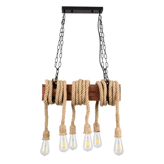 GLOBOSTAR® VIKING 00606 Vintage Κρεμαστό Φωτιστικό Οροφής με Ντουί 6 x E27 AC 220-240V IP20 - Καφέ & Μπεζ - Μ53 x Π11 x Υ220cm GLOBOSTAR® VIKING 00606 Vintage Κρεμαστό Φωτιστικό Οροφής με Ντουί 6 x E27 AC 220-240V IP20 - Καφέ & Μπεζ - Μ53 x Π11 x Υ220cm