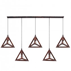 GLOBOSTAR® TRIANGLE 00609 Μοντέρνο Κρεμαστό Φωτιστικό Οροφής με Ντουί 5 x E27 AC 220-240V IP20 - Χάλκινο - Μ170 x Π22 x Y130cm