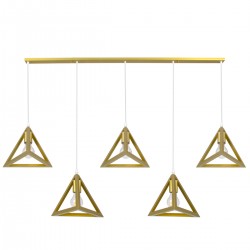GLOBOSTAR® TRIANGLE 00610 Μοντέρνο Κρεμαστό Φωτιστικό Οροφής με Ντουί 5 x E27 AC 220-240V IP20 - Χρυσό - Μ170 x Π22 x Y130cm