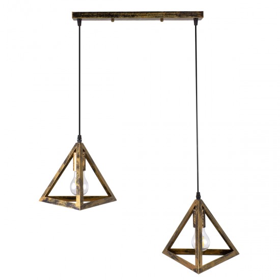 GLOBOSTAR® TRIANGLE 00614 Μοντέρνο Κρεμαστό Φωτιστικό Οροφής με Ντουί 2 x E27 AC 220-240V IP20 - Μπρούτζινο - Μ60 x Π22 x Y130cm