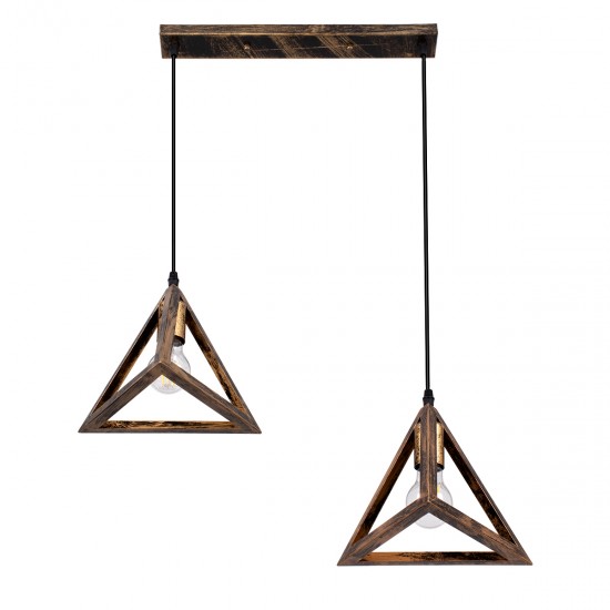GLOBOSTAR® TRIANGLE 00614 Μοντέρνο Κρεμαστό Φωτιστικό Οροφής με Ντουί 2 x E27 AC 220-240V IP20 - Μπρούτζινο - Μ60 x Π22 x Y130cm
