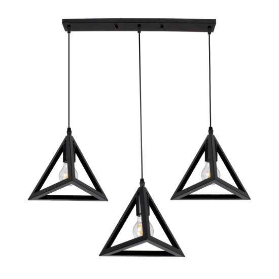 GLOBOSTAR® TRIANGLE 00621 Μοντέρνο Κρεμαστό Φωτιστικό Οροφής με Ντουί 3 x E27 AC 220-240V IP20 - Μαύρο - Μ70 x Π22 x Y130cm GLOBOSTAR® TRIANGLE 00621 Μοντέρνο Κρεμαστό Φωτιστικό Οροφής με Ντουί 3 x E27 AC 220-240V IP20 - Μαύρο - Μ70 x Π22 x Y130cm