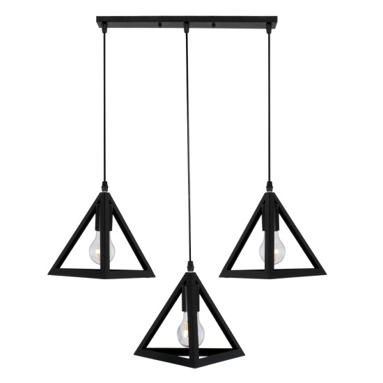 GLOBOSTAR® TRIANGLE 00621 Μοντέρνο Κρεμαστό Φωτιστικό Οροφής με Ντουί 3 x E27 AC 220-240V IP20 - Μαύρο - Μ70 x Π22 x Y130cm GLOBOSTAR® TRIANGLE 00621 Μοντέρνο Κρεμαστό Φωτιστικό Οροφής με Ντουί 3 x E27 AC 220-240V IP20 - Μαύρο - Μ70 x Π22 x Y130cm