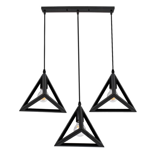 GLOBOSTAR® TRIANGLE 00621 Μοντέρνο Κρεμαστό Φωτιστικό Οροφής με Ντουί 3 x E27 AC 220-240V IP20 - Μαύρο - Μ70 x Π22 x Y130cm GLOBOSTAR® TRIANGLE 00621 Μοντέρνο Κρεμαστό Φωτιστικό Οροφής με Ντουί 3 x E27 AC 220-240V IP20 - Μαύρο - Μ70 x Π22 x Y130cm