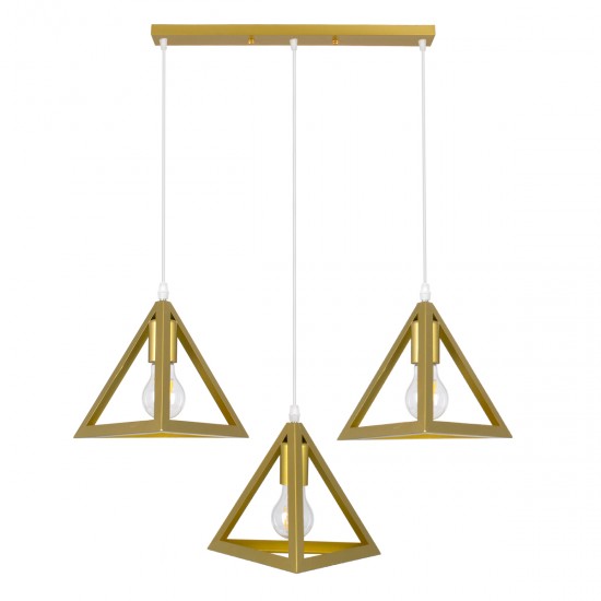 GLOBOSTAR® TRIANGLE 00625 Μοντέρνο Κρεμαστό Φωτιστικό Οροφής με Ντουί 3 x E27 AC 220-240V IP20 - Χρυσό - Μ70 x Π22 x Y130cm GLOBOSTAR® TRIANGLE 00625 Μοντέρνο Κρεμαστό Φωτιστικό Οροφής με Ντουί 3 x E27 AC 220-240V IP20 - Χρυσό - Μ70 x Π22 x Y130cm