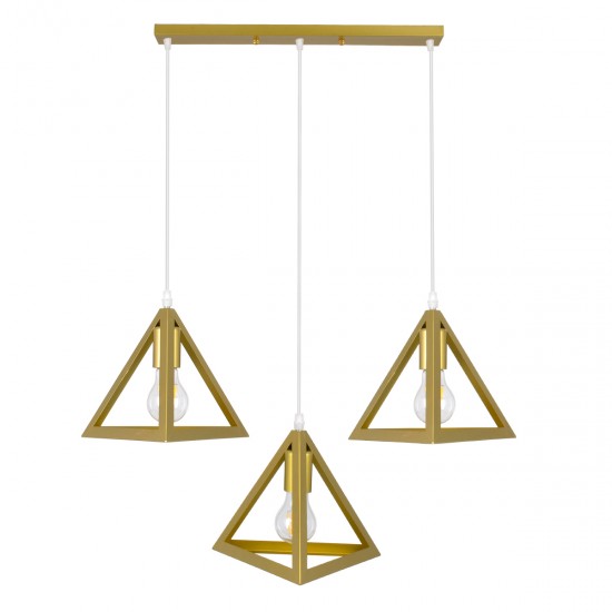 GLOBOSTAR® TRIANGLE 00625 Μοντέρνο Κρεμαστό Φωτιστικό Οροφής με Ντουί 3 x E27 AC 220-240V IP20 - Χρυσό - Μ70 x Π22 x Y130cm GLOBOSTAR® TRIANGLE 00625 Μοντέρνο Κρεμαστό Φωτιστικό Οροφής με Ντουί 3 x E27 AC 220-240V IP20 - Χρυσό - Μ70 x Π22 x Y130cm