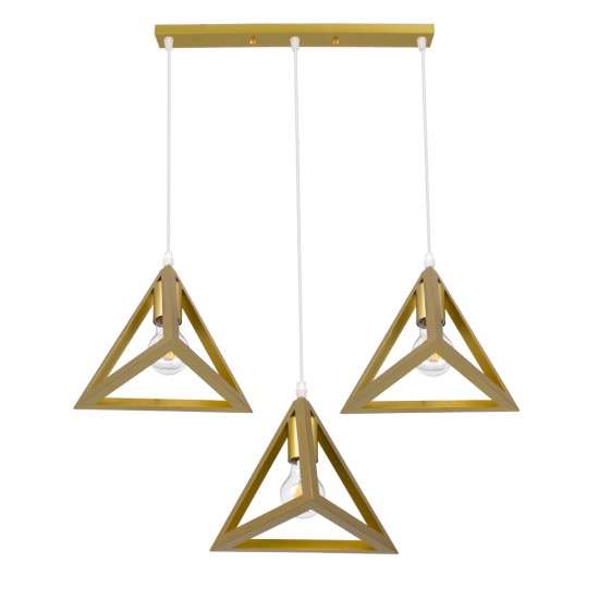 GLOBOSTAR® TRIANGLE 00625 Μοντέρνο Κρεμαστό Φωτιστικό Οροφής με Ντουί 3 x E27 AC 220-240V IP20 - Χρυσό - Μ70 x Π22 x Y130cm GLOBOSTAR® TRIANGLE 00625 Μοντέρνο Κρεμαστό Φωτιστικό Οροφής με Ντουί 3 x E27 AC 220-240V IP20 - Χρυσό - Μ70 x Π22 x Y130cm