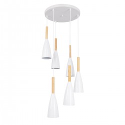 GLOBOSTAR® DILLON 00629 Μοντέρνο Κρεμαστό Φωτιστικό Οροφής με Ντουί 6 x E27 AC 220-240V IP20 - Λευκό & Μπεζ - Μ52 x Π52 x Y130cm