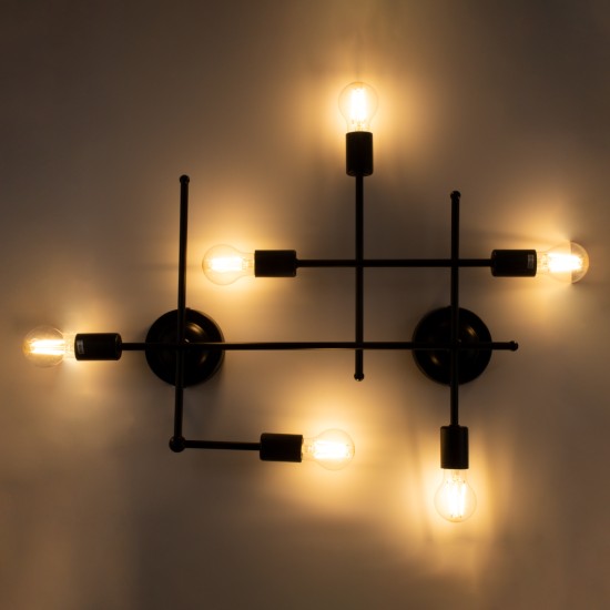 GLOBOSTAR® PIPING 00664 Vintage Φωτιστικό Τοίχου - Απλίκα με Ντουί 6 x E27 AC 220-240V IP20 - Μαύρο - Μ66 x Π9.5 x Υ49cm GLOBOSTAR® PIPING 00664 Vintage Φωτιστικό Τοίχου - Απλίκα με Ντουί 6 x E27 AC 220-240V IP20 - Μαύρο - Μ66 x Π9.5 x Υ49cm