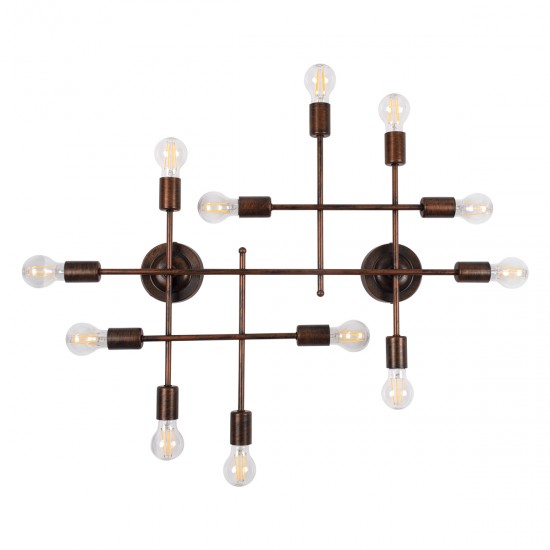 GLOBOSTAR® PIPING 00668-1 Vintage Φωτιστικό Οροφής με Ντουί 12 x E27 AC 220-240V IP20 - Χάλκινο - Μ78.5 x Π9.5 x Υ64cm