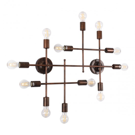GLOBOSTAR® PIPING 00668-1 Vintage Φωτιστικό Οροφής με Ντουί 12 x E27 AC 220-240V IP20 - Χάλκινο - Μ78.5 x Π9.5 x Υ64cm