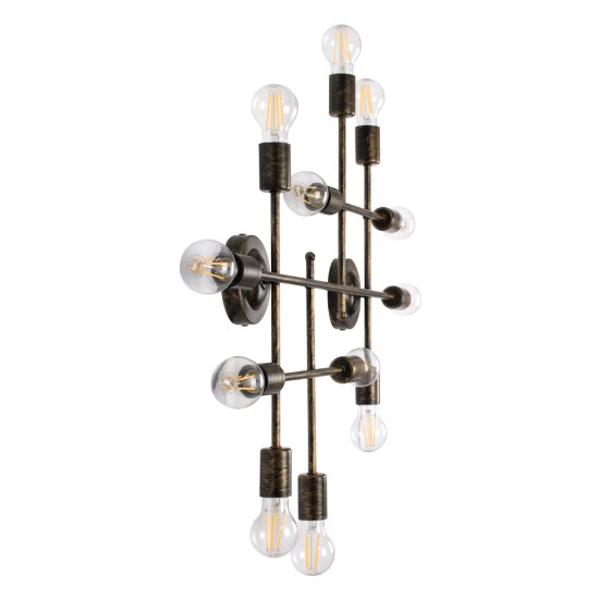 GLOBOSTAR® PIPING 00669 Vintage Φωτιστικό Τοίχου - Απλίκα με Ντουί 12 x E27 AC 220-240V IP20 - Μπρούτζινο - Μ78.5 x Π9.5 x Υ64cm