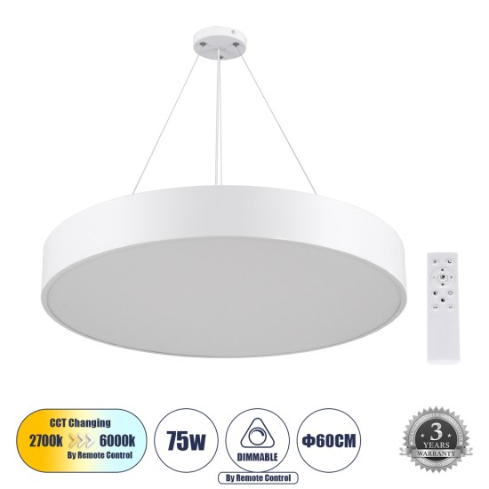 GLOBOSTAR® BURTON 61203 Μοντέρνο Κρεμαστό Φωτιστικό Οροφής LED 75W 7500lm 120° AC 220-240V IP20 Ρυθμιζόμενο Λευκό CCT με Χειριστήριο από 2700K έως 6000K Dimmable - Lumileds SMD Chip - Λευκό Ματ - Μ60 x Π60 x Υ8cm - 3 Χρόνια Εγγύηση GLOBOSTAR® BURTON 61203 Μοντέρνο Κρεμαστό Φωτιστικό Οροφής LED 75W 7500lm 120° AC 220-240V IP20 Ρυθμιζόμενο Λευκό CCT με Χειριστήριο από 2700K έως 6000K Dimmable - Lumileds SMD Chip - Λευκό Ματ - Μ60 x Π60 x Υ8cm - 3 Χρόνια Εγγύηση