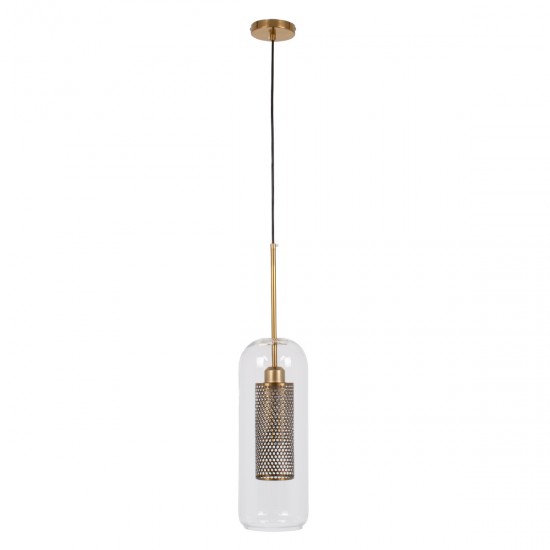 GLOBOSTAR® AVERY 00741 Μοντέρνο Κρεμαστό Φωτιστικό Οροφής με Ντουί 1 x E27 AC 220-240V IP20 - Διάφανο & Χρυσό - Μ15 x Π15 x Υ60cm
