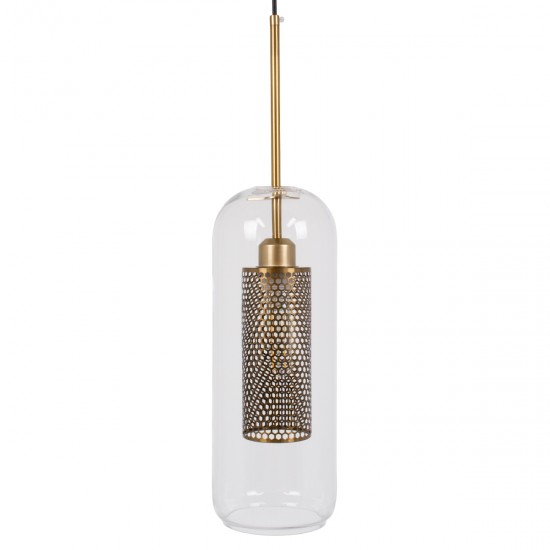 GLOBOSTAR® AVERY 00741 Μοντέρνο Κρεμαστό Φωτιστικό Οροφής με Ντουί 1 x E27 AC 220-240V IP20 - Διάφανο & Χρυσό - Μ15 x Π15 x Υ60cm