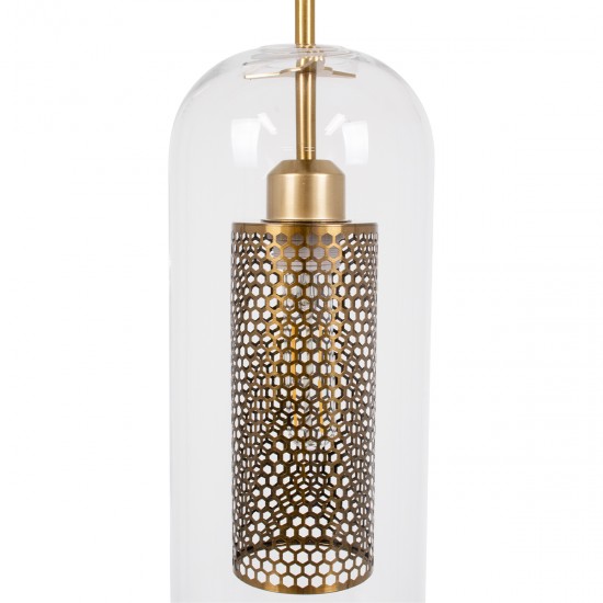 GLOBOSTAR® AVERY 00741 Μοντέρνο Κρεμαστό Φωτιστικό Οροφής με Ντουί 1 x E27 AC 220-240V IP20 - Διάφανο & Χρυσό - Μ15 x Π15 x Υ60cm