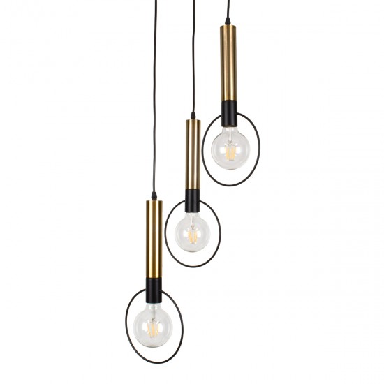 GLOBOSTAR® OLVERO 00773 Μοντέρνο Κρεμαστό Φωτιστικό Οροφής με Ντουί 3 x E27 AC 220-240V IP20 - Μαύρο & Χρυσό - Μ30 x Π30 x Y130cm