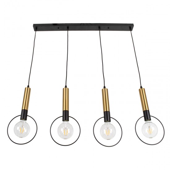 GLOBOSTAR® OLVERO 00775 Μοντέρνο Κρεμαστό Φωτιστικό Οροφής με Ντουί 4 x E27 AC 220-240V IP20 - Μαύρο & Χρυσό - Μ90 x Π18 x Y130cm