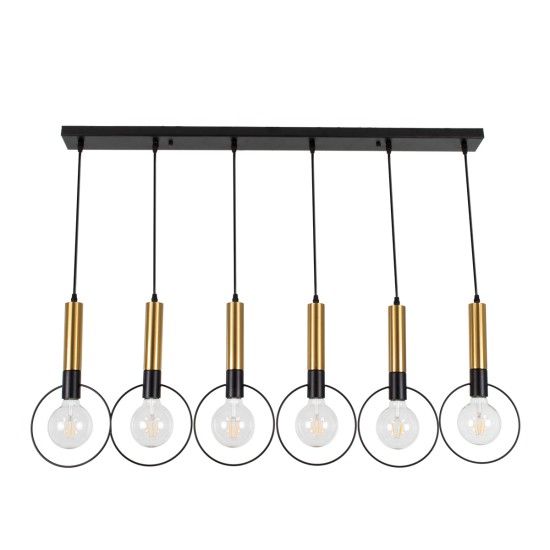 GLOBOSTAR® OLVERO 00776 Μοντέρνο Κρεμαστό Φωτιστικό Οροφής με Ντουί 6 x E27 AC 220-240V IP20 - Μαύρο & Χρυσό - Μ110 x Π18 x Y130cm