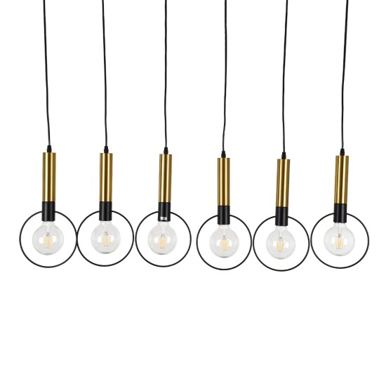 GLOBOSTAR® OLVERO 00776 Μοντέρνο Κρεμαστό Φωτιστικό Οροφής με Ντουί 6 x E27 AC 220-240V IP20 - Μαύρο & Χρυσό - Μ110 x Π18 x Y130cm