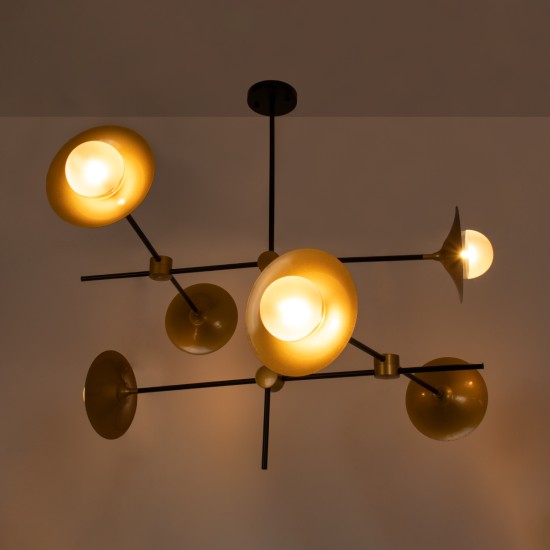 GLOBOSTAR® JOLIET 00780 Μοντέρνο Φωτιστικό Οροφής με Ντουί 6 x G9 AC 220-240V IP20 - Μαύρο & Χρυσό - Μ93 x Π93 x Υ87cm