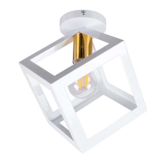 GLOBOSTAR® CUBE 00800 Μοντέρνο Φωτιστικό Οροφής με Ντουί 1 x E27 AC 220-240V IP20 - Λευκό & Χρυσό - Μ25 x Π25 x Υ25cm