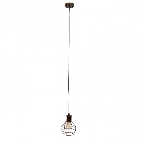 GLOBOSTAR® CAGE 00866 Vintage Κρεμαστό Φωτιστικό Οροφής με Ντουί 1 x E27 AC 220-240V IP20 - Χάλκινο - Μ15 x Π15 x Υ22cm