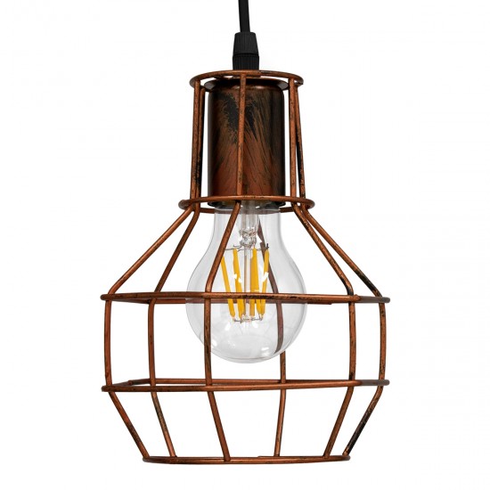GLOBOSTAR® CAGE 00866 Vintage Κρεμαστό Φωτιστικό Οροφής με Ντουί 1 x E27 AC 220-240V IP20 - Χάλκινο - Μ15 x Π15 x Υ22cm