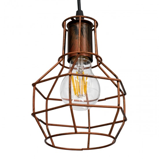 GLOBOSTAR® CAGE 00866 Vintage Κρεμαστό Φωτιστικό Οροφής με Ντουί 1 x E27 AC 220-240V IP20 - Χάλκινο - Μ15 x Π15 x Υ22cm