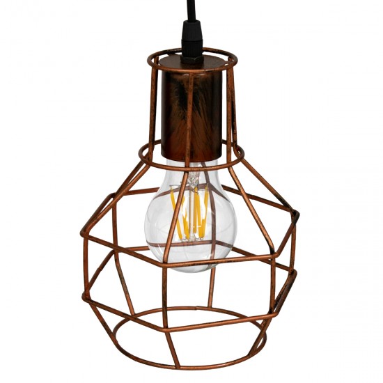 GLOBOSTAR® CAGE 00866 Vintage Κρεμαστό Φωτιστικό Οροφής με Ντουί 1 x E27 AC 220-240V IP20 - Χάλκινο - Μ15 x Π15 x Υ22cm