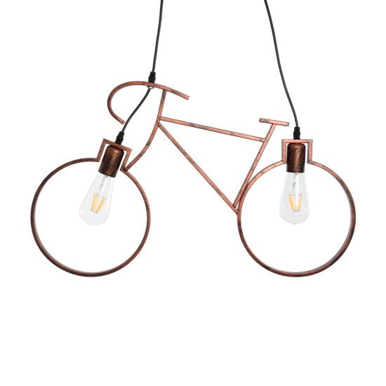 GLOBOSTAR® BIKE 00868 Vintage Κρεμαστό Φωτιστικό Οροφής με Ντουί 2 x E27 AC 220-240V IP20 - Χάλκινο - Μ67 x Π3.5 x Υ41cm
