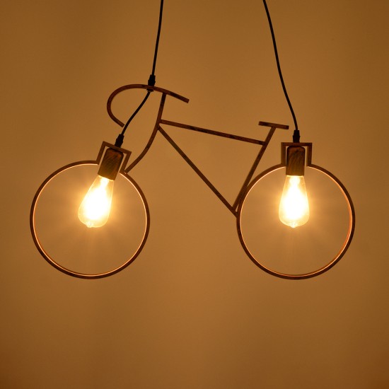 GLOBOSTAR® BIKE 00868 Vintage Κρεμαστό Φωτιστικό Οροφής με Ντουί 2 x E27 AC 220-240V IP20 - Χάλκινο - Μ67 x Π3.5 x Υ41cm