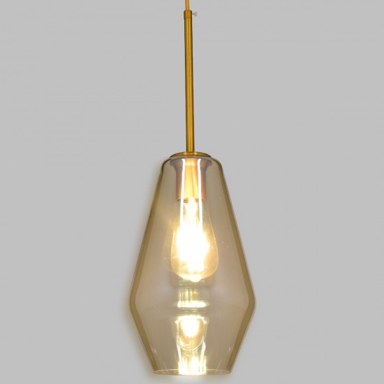 GLOBOSTAR® AMARIS 00871 Μοντέρνο Κρεμαστό Φωτιστικό Οροφής με Ντουί 1 x E27 AC 220-240V IP20 - Χρυσό & Μελί - Μ17 x Π17 x Υ30cm