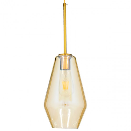 GLOBOSTAR® AMARIS 00871 Μοντέρνο Κρεμαστό Φωτιστικό Οροφής με Ντουί 1 x E27 AC 220-240V IP20 - Χρυσό & Μελί - Μ17 x Π17 x Υ30cm