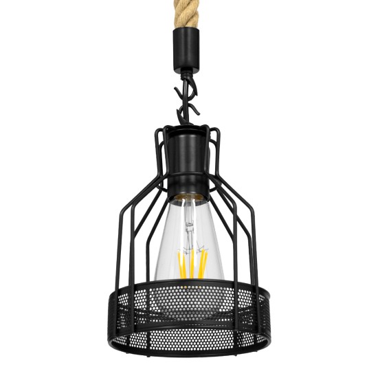 GLOBOSTAR® MASON 00881 Vintage Κρεμαστό Φωτιστικό Οροφής με Ντουί 1 x E27 AC 220-240V IP20 - Μαύρο & Μπεζ - Μ15 x Π15 x Υ24cm