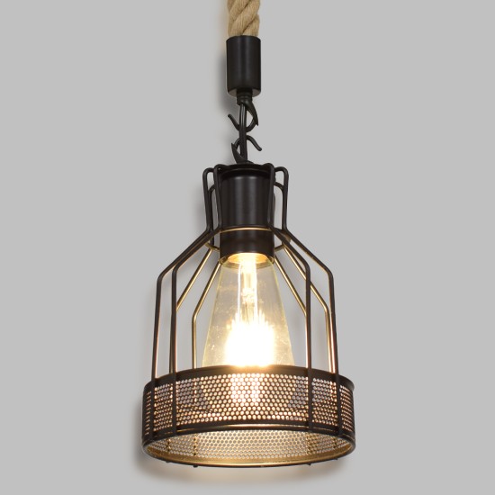 GLOBOSTAR® MASON 00881 Vintage Κρεμαστό Φωτιστικό Οροφής με Ντουί 1 x E27 AC 220-240V IP20 - Μαύρο & Μπεζ - Μ15 x Π15 x Υ24cm